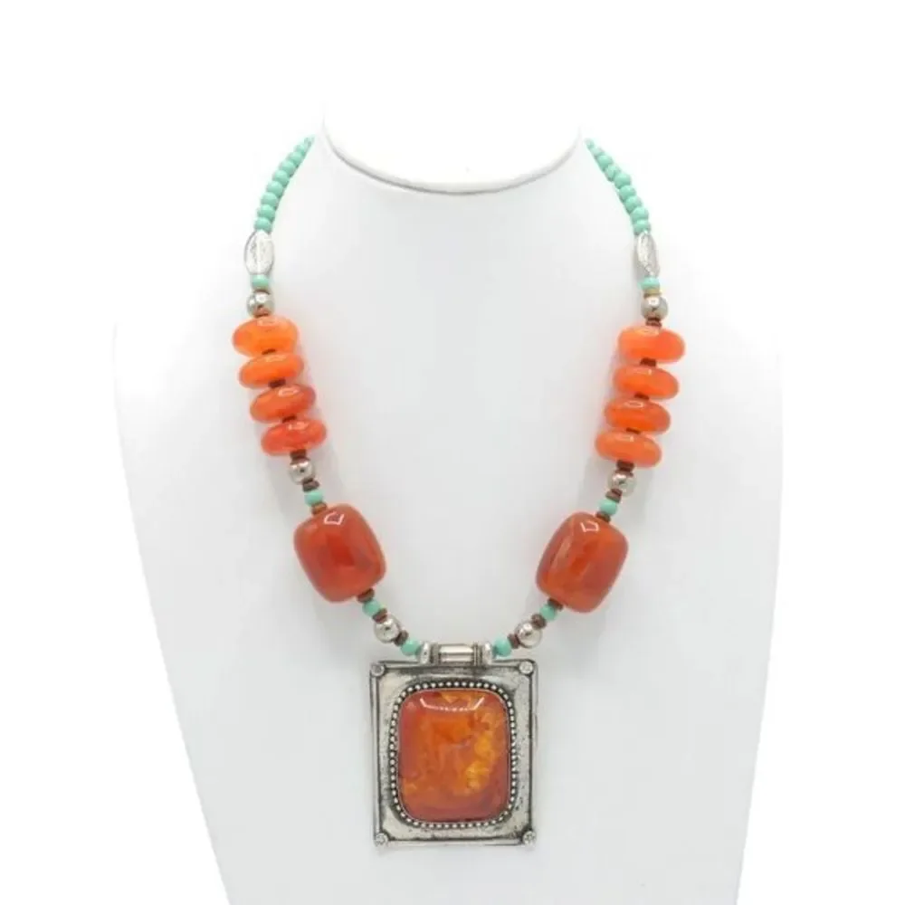 ORANGE BEADED MALA NECKLACE STATEMENT NECKLACE